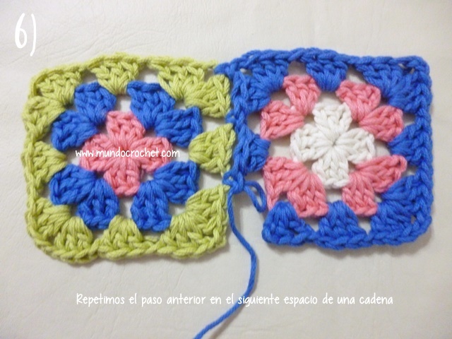 Como unir cuadrados granny con medio punto mientras tejemos