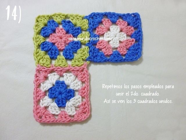 Como unir cuadrados granny con medio punto mientras tejemos