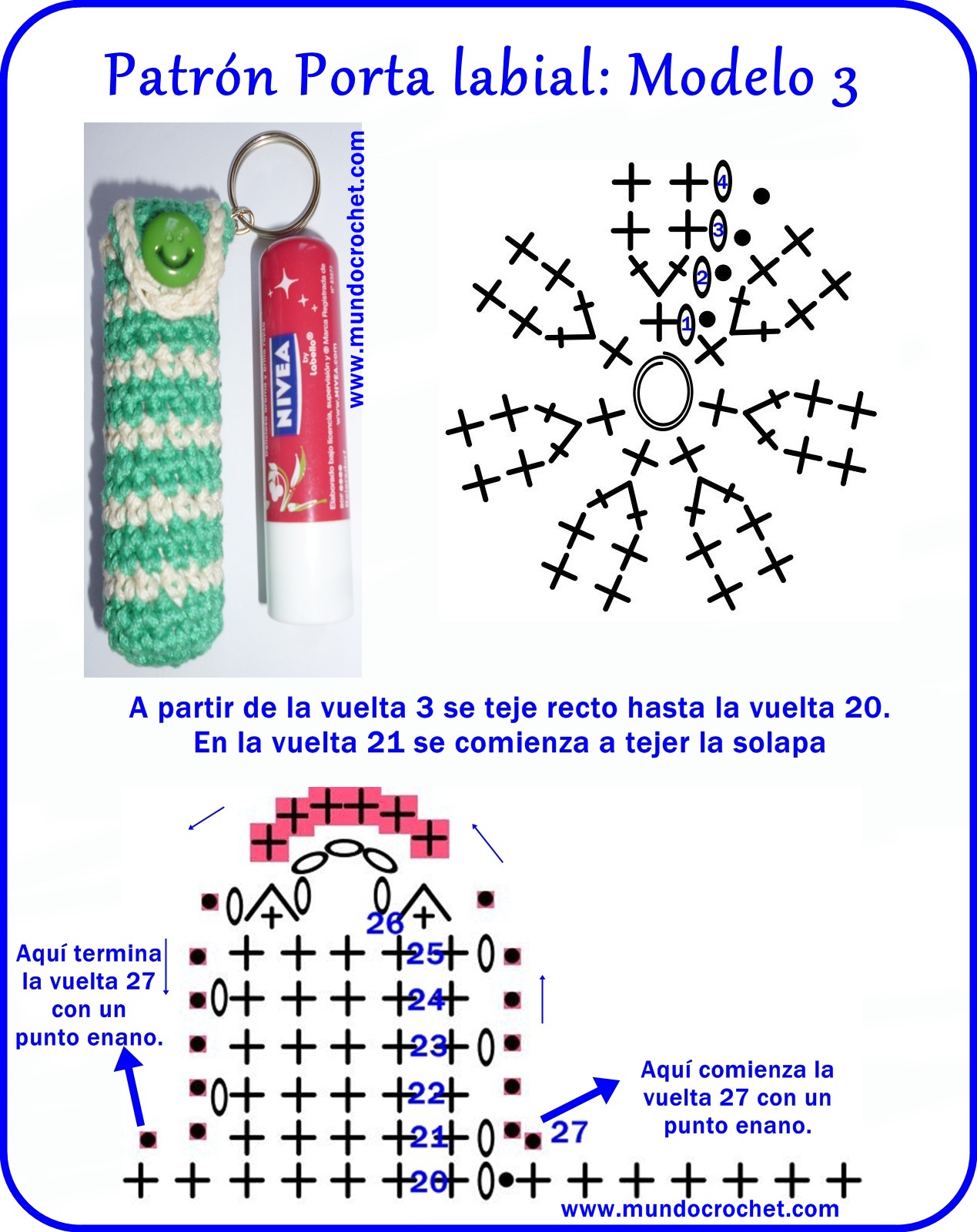 Porta labiales crochet - Crochet lipstick holder - вязание крючком Держатель губной помады Porta labial modelo3-patrón