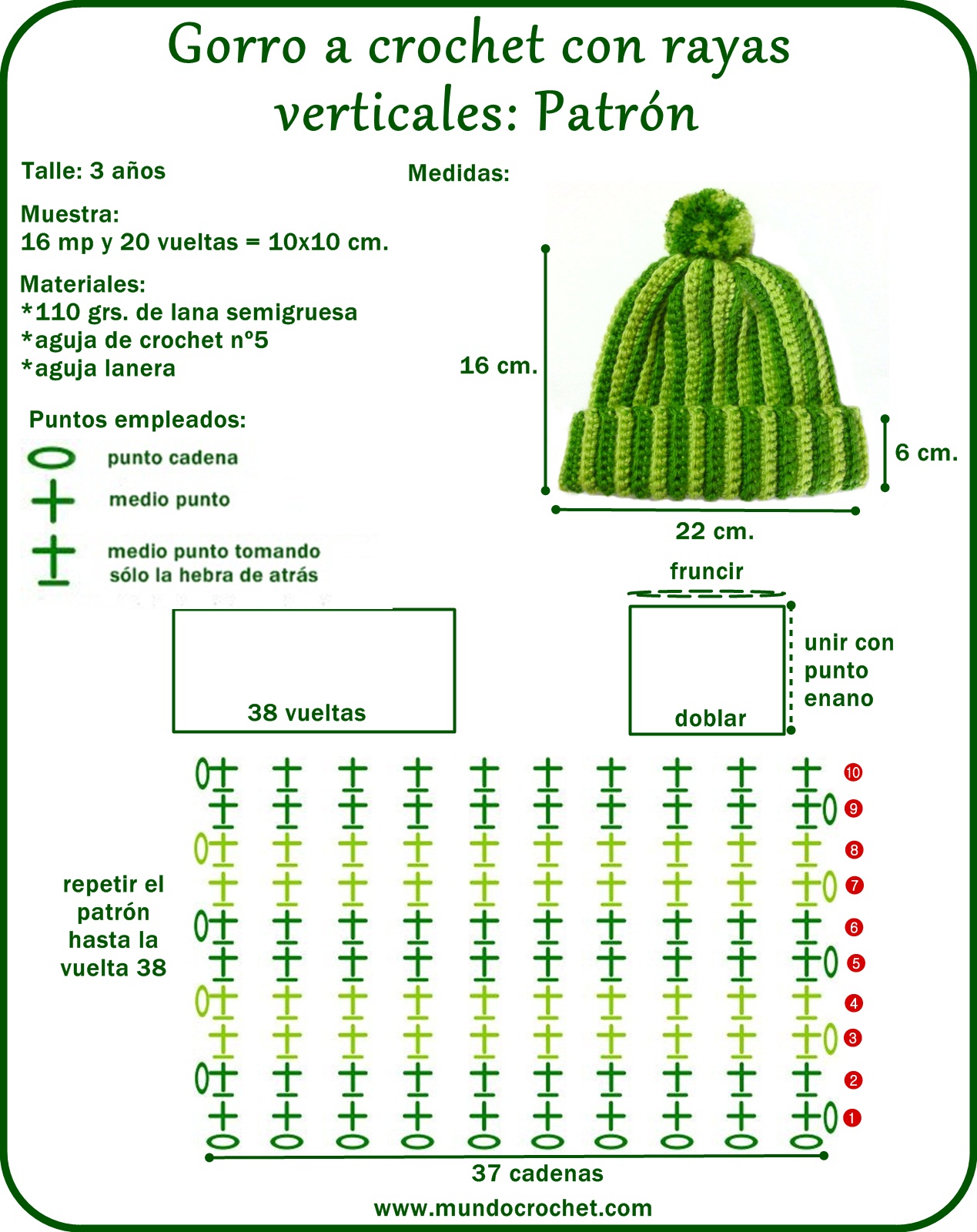 Gorro a crochet rayas verticales Gorro a crochet principiantes